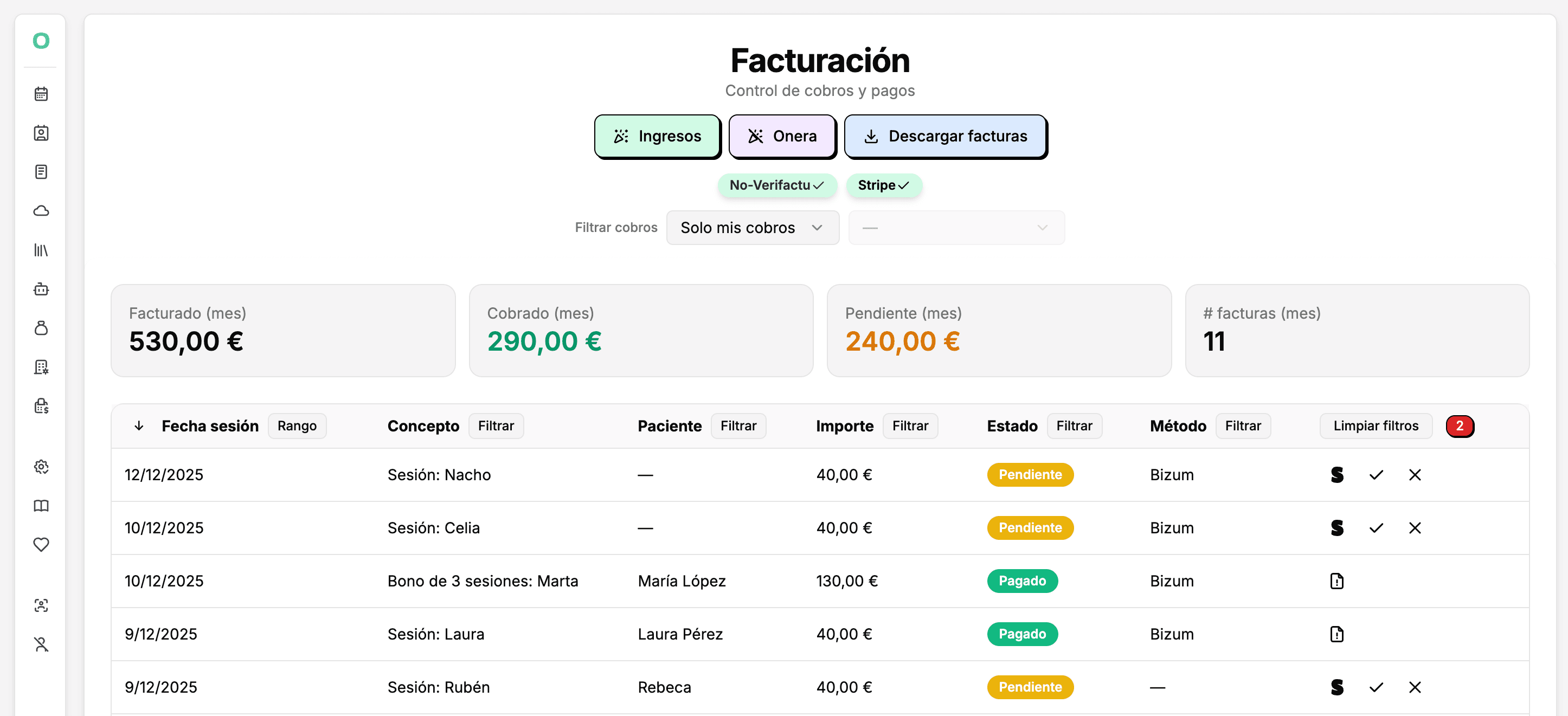 Facturación para psicólogas — Onera