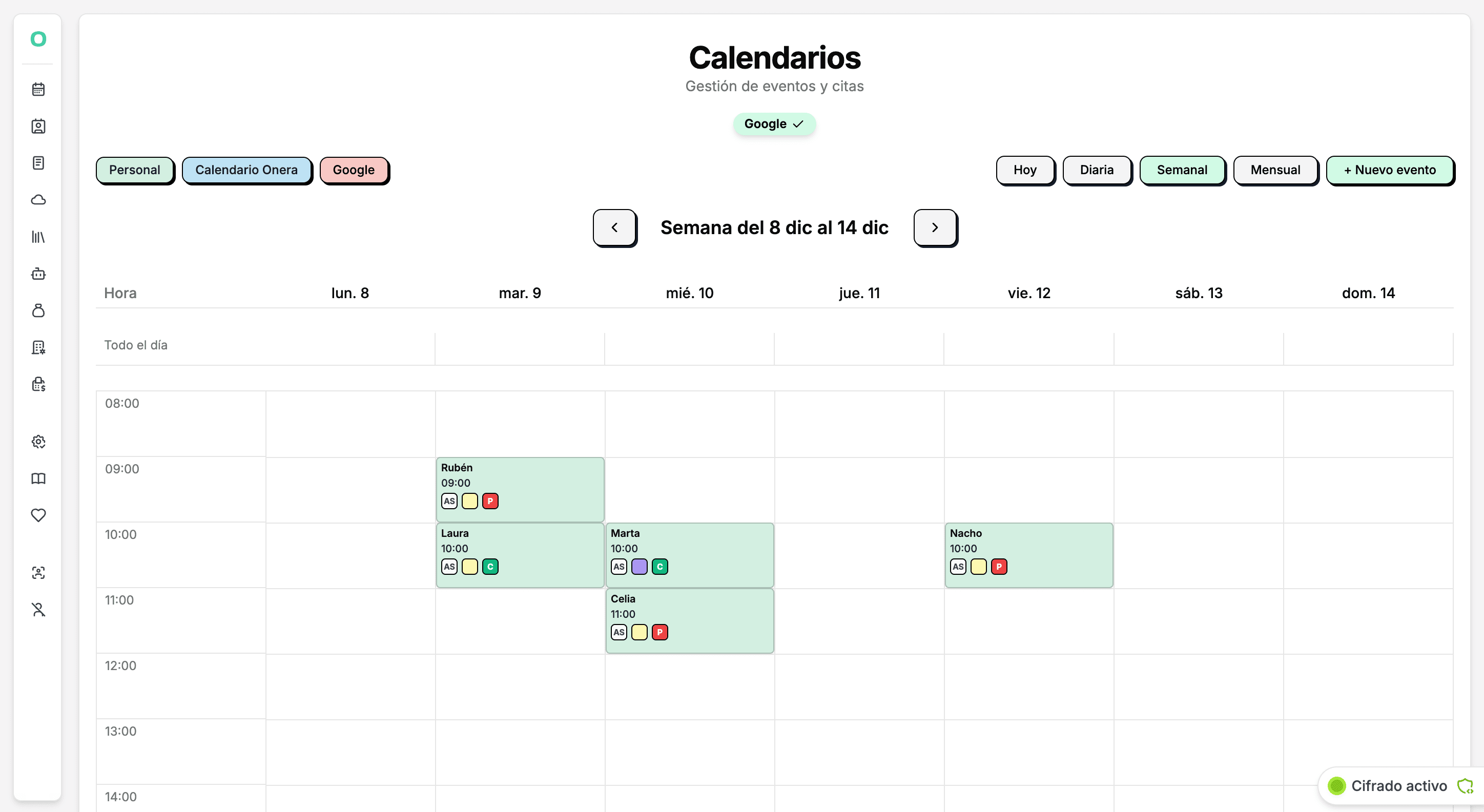 Agenda clínica dentro del software de gestión para psicólogas Onera