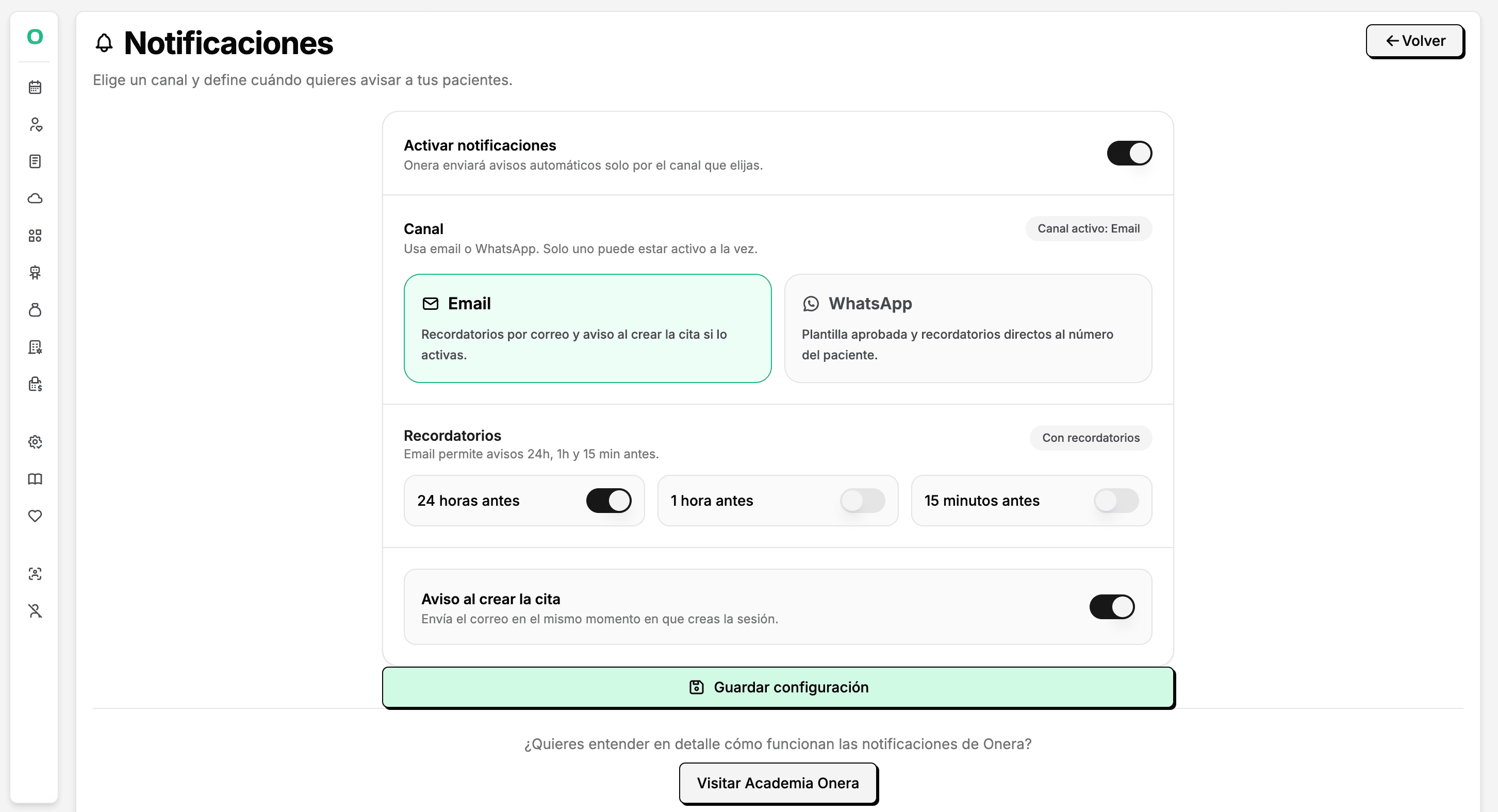 Recordatorios de citas por email y WhatsApp en Onera