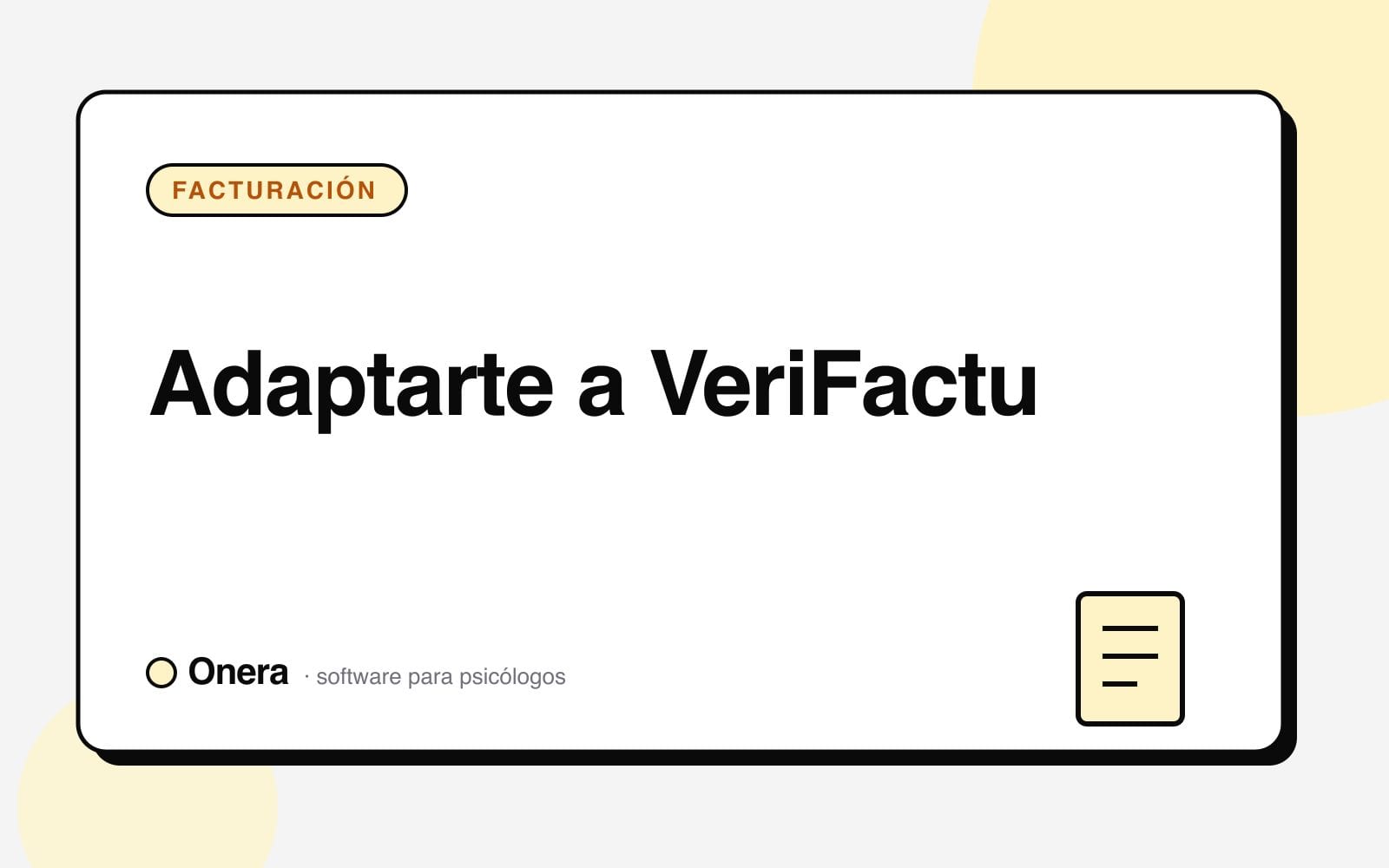 Portada del artículo «Cómo adaptarte a VeriFactu paso a paso» en el blog de Onera, sección Facturación