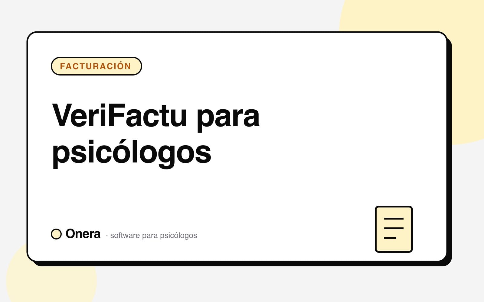 Portada del artículo «VeriFactu para psicólogos» en el blog de Onera, sección Facturación
